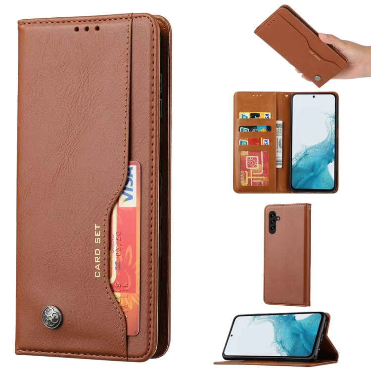 For Samsung Galaxy S25 5G Knead Skin Texture Flip Leather Phone Case(Brown) - Galaxy S25 5G Cases by buy2fix | Online Shopping UK | buy2fix