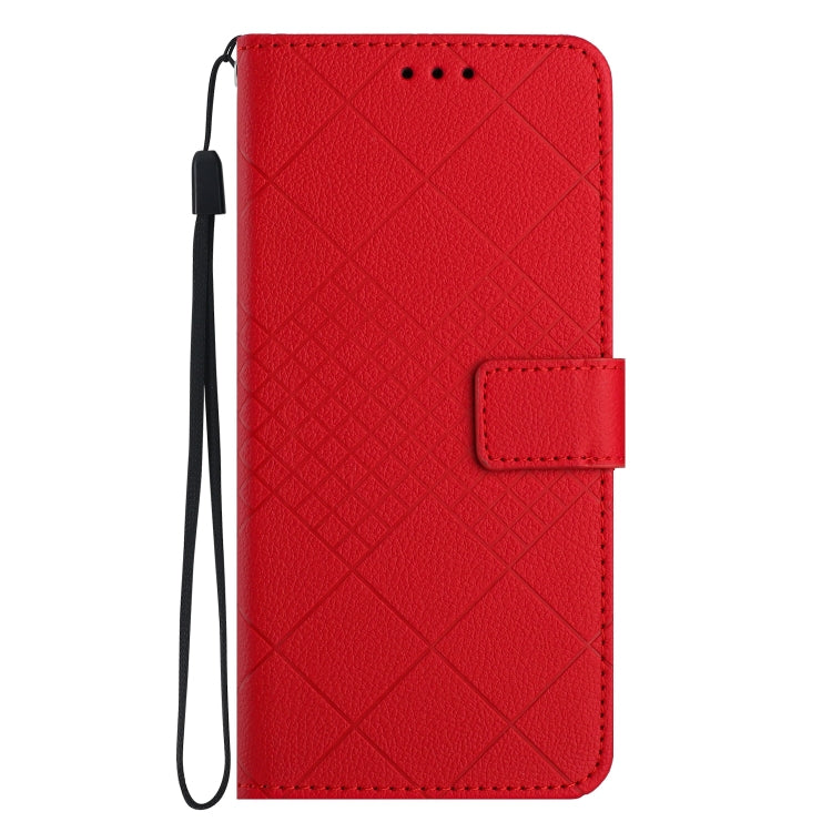 For OnePlus 12 5G Global Rhombic Grid Texture Leather Phone Case(Red) - OnePlus Cases by buy2fix | Online Shopping UK | buy2fix