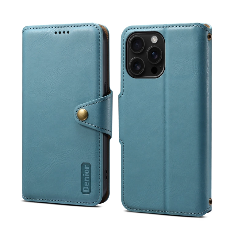 For iPhone 16 Pro Max Denior Cowhide Texture Wallet Style Leather Phone Case(Blue) - iPhone 16 Pro Max Cases by Denior | Online Shopping UK | buy2fix