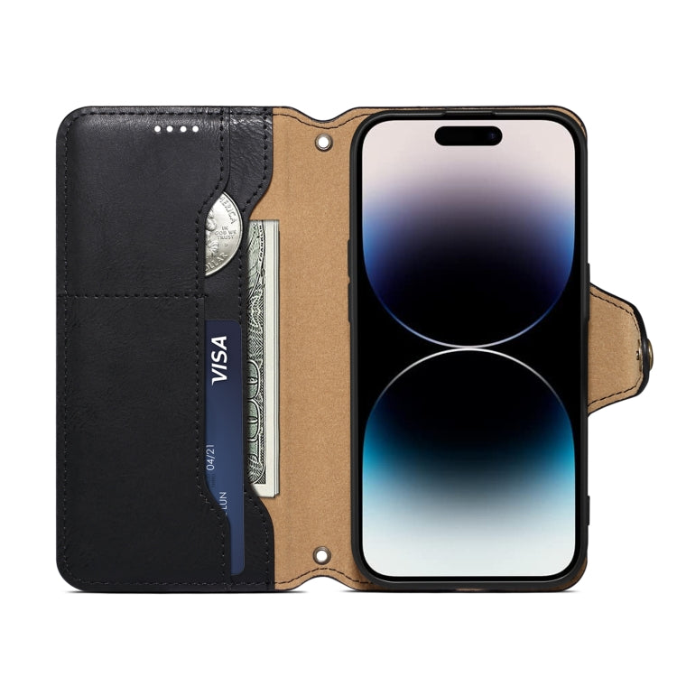 For iPhone 16 Pro Denior Cowhide Texture Wallet Style Leather Phone Case(Black) - iPhone 16 Pro Cases by Denior | Online Shopping UK | buy2fix