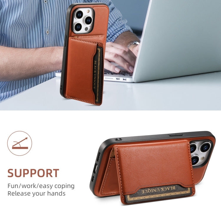 For iPhone 15 Plus Denior Cowhide Texture Leather MagSafe Detachable Wallet Phone Case(Brown) - iPhone 15 Plus Cases by Denior | Online Shopping UK | buy2fix