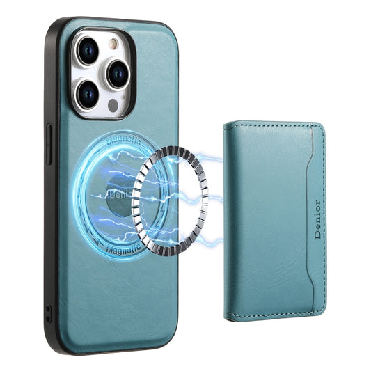 For iPhone 13 Pro Denior Cowhide Texture Leather MagSafe Detachable Wallet Phone Case(Blue) - iPhone 13 Pro Cases by Denior | Online Shopping UK | buy2fix