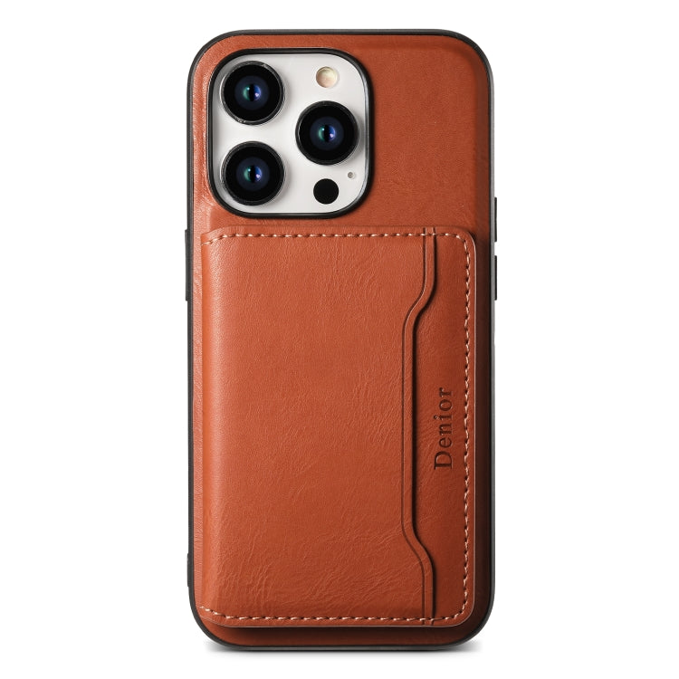 For iPhone 13 Denior Cowhide Texture Leather MagSafe Detachable Wallet Phone Case(Brown) - iPhone 13 Cases by Denior | Online Shopping UK | buy2fix