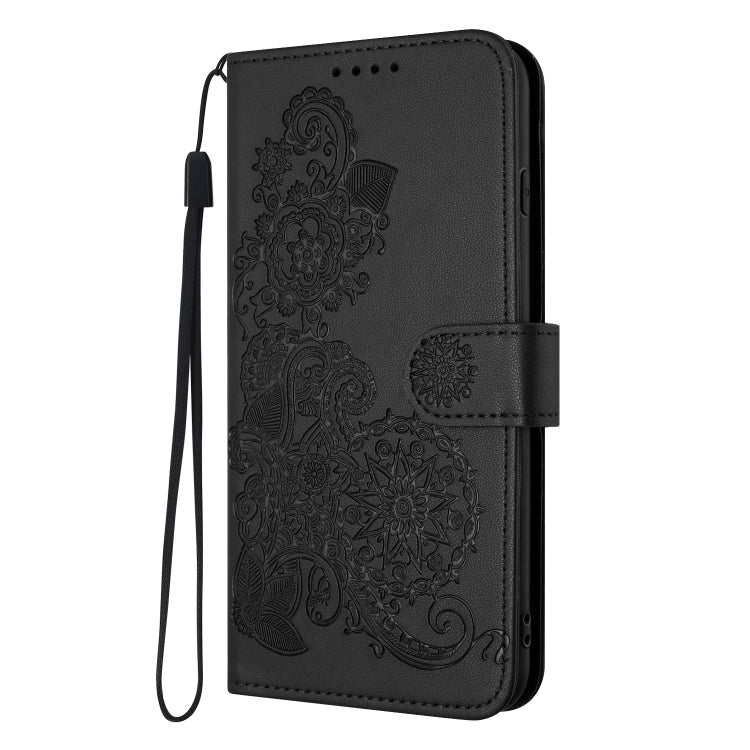 For OnePlus 12 Datura Flower Embossed Flip Leather Phone Case(Black) - OnePlus Cases by buy2fix | Online Shopping UK | buy2fix