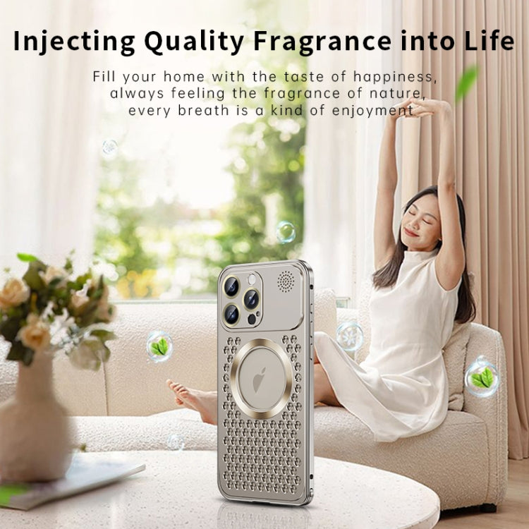 For iPhone 14 Plus Spring Buckle MagSafe Magnetic Metal Aromatherapy Phone Case(Grey) - iPhone 14 Plus Cases by buy2fix | Online Shopping UK | buy2fix