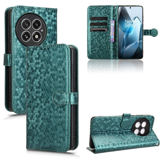 For OnePlus 13 5G Honeycomb Dot Texture Leather Phone Case(Green) - OnePlus Cases by buy2fix | Online Shopping UK | buy2fix