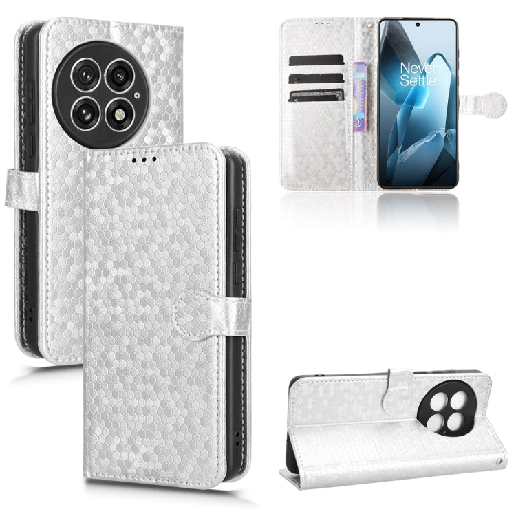 For OnePlus 13 5G Honeycomb Dot Texture Leather Phone Case(Silver) - OnePlus Cases by buy2fix | Online Shopping UK | buy2fix