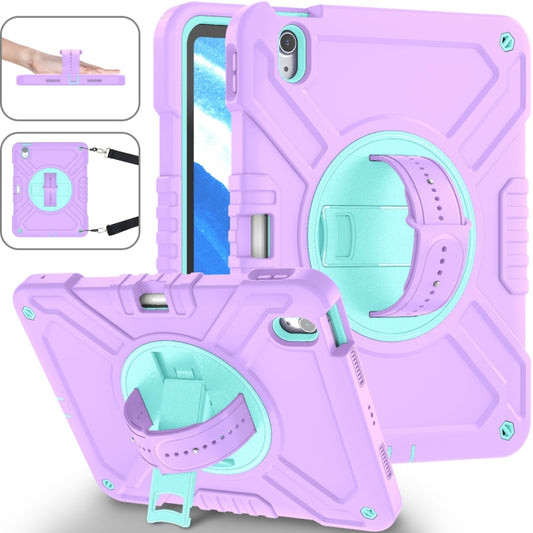 For iPad Air 11 2024 X Rotation PC Hybrid Silicone Tablet Case with Strap(Purple Cyan) - iPad Air 11 2024 Cases by buy2fix | Online Shopping UK | buy2fix