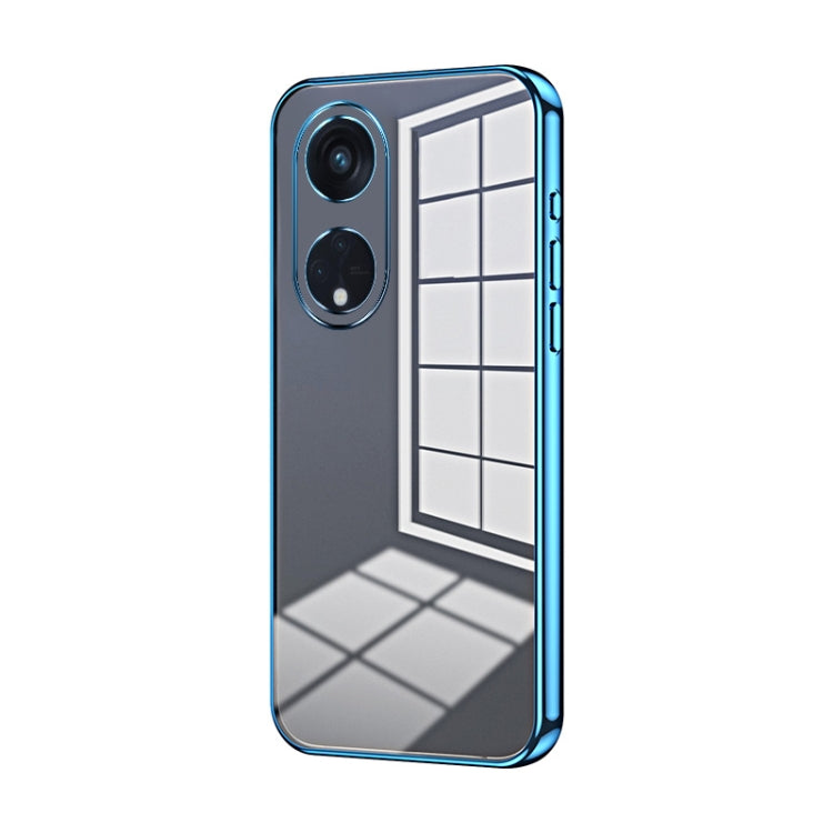 For OPPO Reno8 T 5G Transparent Plating Fine Hole Phone Case(Blue) - OPPO Cases by buy2fix | Online Shopping UK | buy2fix