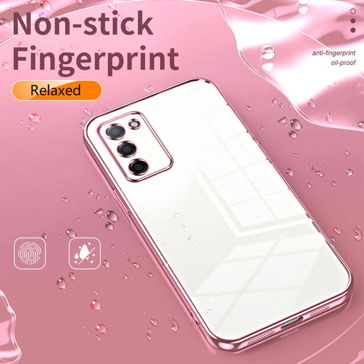 For OPPO A55 5G / A56 / A53s 5G Transparent Plating Fine Hole Phone Case(Pink) - OPPO Cases by buy2fix | Online Shopping UK | buy2fix