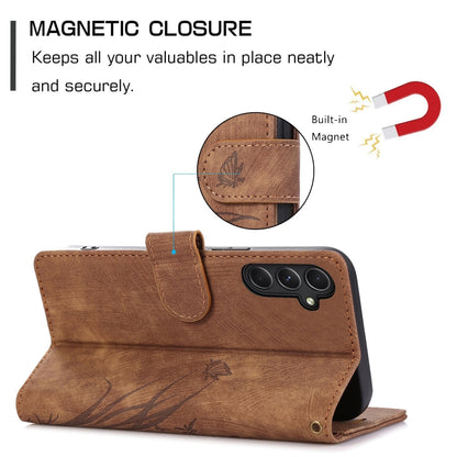 For Samsung Galaxy S24+ / S25+ 5G Orchid Butterfly Embossed Leather Phone Case(Brown) - Galaxy S24+ 5G Cases by buy2fix | Online Shopping UK | buy2fix