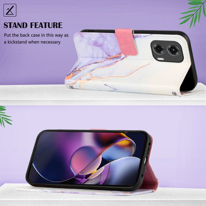 For Motorola Moto G Stylus 5G 2024 PT003 Marble Pattern Flip Leather Phone Case(White Purple) - Motorola Cases by buy2fix | Online Shopping UK | buy2fix