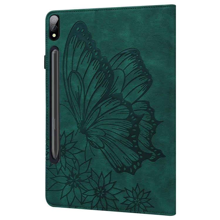 For Samsung Galaxy Tab S9 Ultra / S8 Ultra Big Butterfly Embossed Leather Tablet Case(Green) - Galaxy Tab S9 Ultra Cases by buy2fix | Online Shopping UK | buy2fix