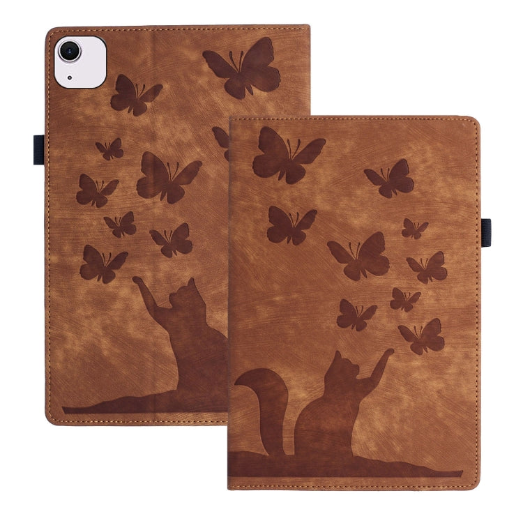 For iPad Air 11 2024 / Air 11 2025 Butterfly Cat Embossing Leather Tablet Case(Brown) - iPad Air 11 2025 / 2024 Cases by buy2fix | Online Shopping UK | buy2fix