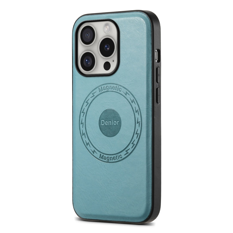 For iPhone 16 Pro Denior Cowhide Texture Leather MagSafe Phone Case(Blue) - iPhone 16 Pro Cases by Denior | Online Shopping UK | buy2fix