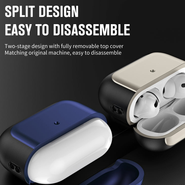 For AirPods Pro Electroplated Leather Texture Wireless Earphones Protective Case(Navy Blue) - For AirPods Pro by buy2fix | Online Shopping UK | buy2fix