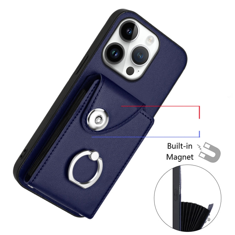 For iPhone 16 Pro Organ Card Bag Ring Holder Phone Case with Long Lanyard(Blue) - iPhone 16 Pro Cases by buy2fix | Online Shopping UK | buy2fix