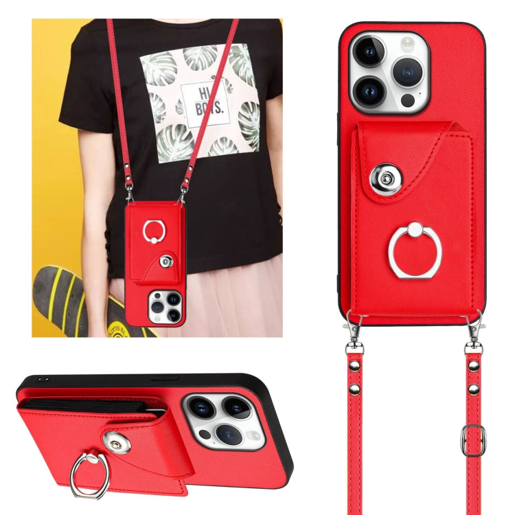 For iPhone 16 Pro Organ Card Bag Ring Holder Phone Case with Long Lanyard(Red) - iPhone 16 Pro Cases by buy2fix | Online Shopping UK | buy2fix