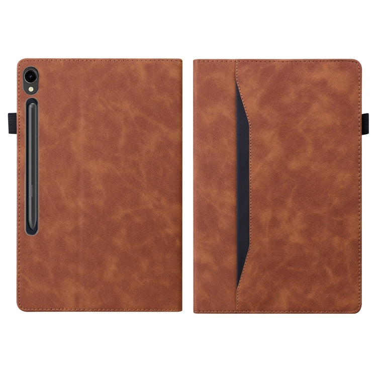 For Samsung Galaxy Tab S9+ /S8+ /S7+ Splicing Shockproof Smart Leather Tablet Case(Brown) - Galaxy Tab S9+ Cases by buy2fix | Online Shopping UK | buy2fix