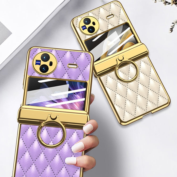 For vivo X Flip GKK Integrated Rhombus Pattern Electroplating Leather Magnetic Phone Case with Ring(Gold) - vivo Cases by GKK | Online Shopping UK | buy2fix