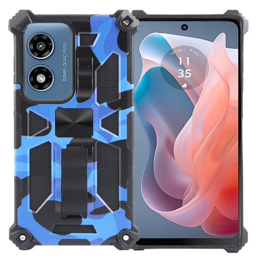 For Motorola Moto G Play 4G 2024 Camouflage Armor Kickstand TPU + PC Magnetic Phone Case(Dark Blue) - Motorola Cases by buy2fix | Online Shopping UK | buy2fix