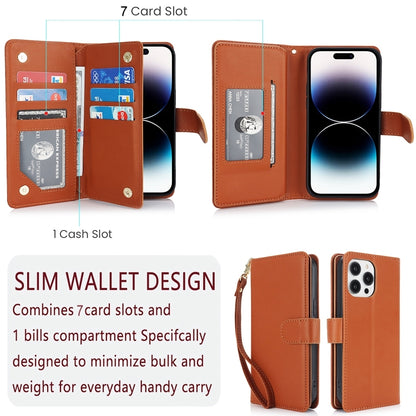 For iPhone 16 Pro Multi-Card Wallet RFID Leather Phone Case(Brown) - iPhone 16 Pro Cases by buy2fix | Online Shopping UK | buy2fix