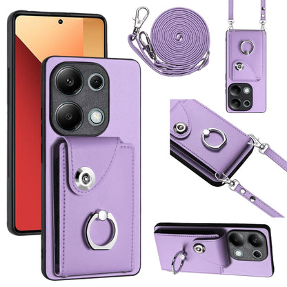For Xiaomi Redmi Note 13 Pro 4G Global Organ Card Bag Ring Holder Phone Case with Long Lanyard(Purple) - Note 13 Pro Cases by buy2fix | Online Shopping UK | buy2fix