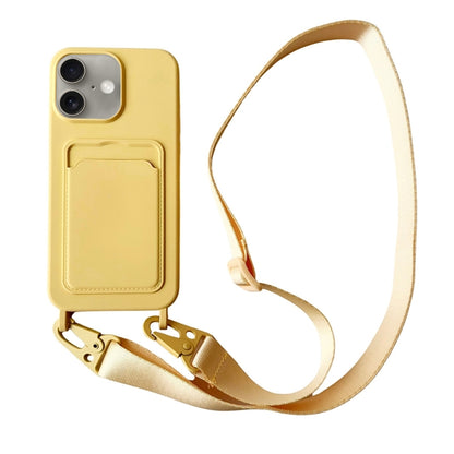 For iPhone 16 Card Slot Liquid Silicone Phone Case with Lanyard(Yellow) - iPhone 16 Cases by buy2fix | Online Shopping UK | buy2fix