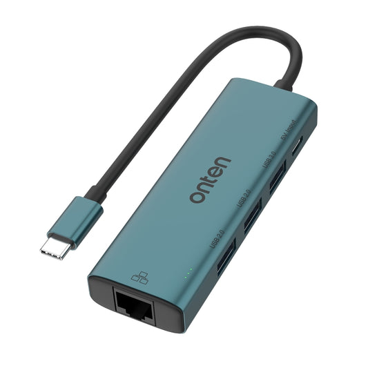 Onten UC121 5 in 1 USB-C / Type-C to USB 3.0 HUB with 5V Input & 100Mbps Network Card - USB HUB by Onten | Online Shopping UK | buy2fix