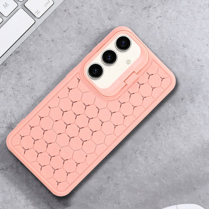 For Samsung Galaxy S24+ 5G Honeycomb Radiating Lens Holder Magsafe Phone Case(Pink) - Galaxy S24+ 5G Cases by buy2fix | Online Shopping UK | buy2fix