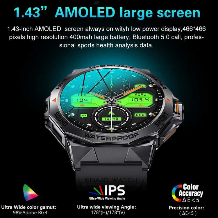 LEMFO K62 1.43 inch AMOLED Round Screen Smart Watch Supports Bluetooth Calls(Silver Orange) - Smart Watches by LEMFO | Online Shopping UK | buy2fix