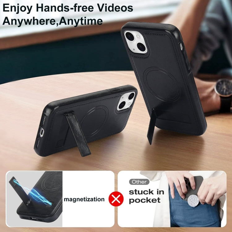 For iPhone 13 Retro Leather Invisible Stand MagSafe Phone Case(Black) - iPhone 13 Cases by buy2fix | Online Shopping UK | buy2fix