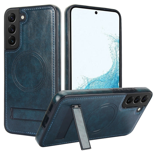 For Samsung Galaxy S22+ 5G Retro Leather Invisible Stand MagSafe Phone Case(Blue) - Galaxy S22+ 5G Cases by buy2fix | Online Shopping UK | buy2fix