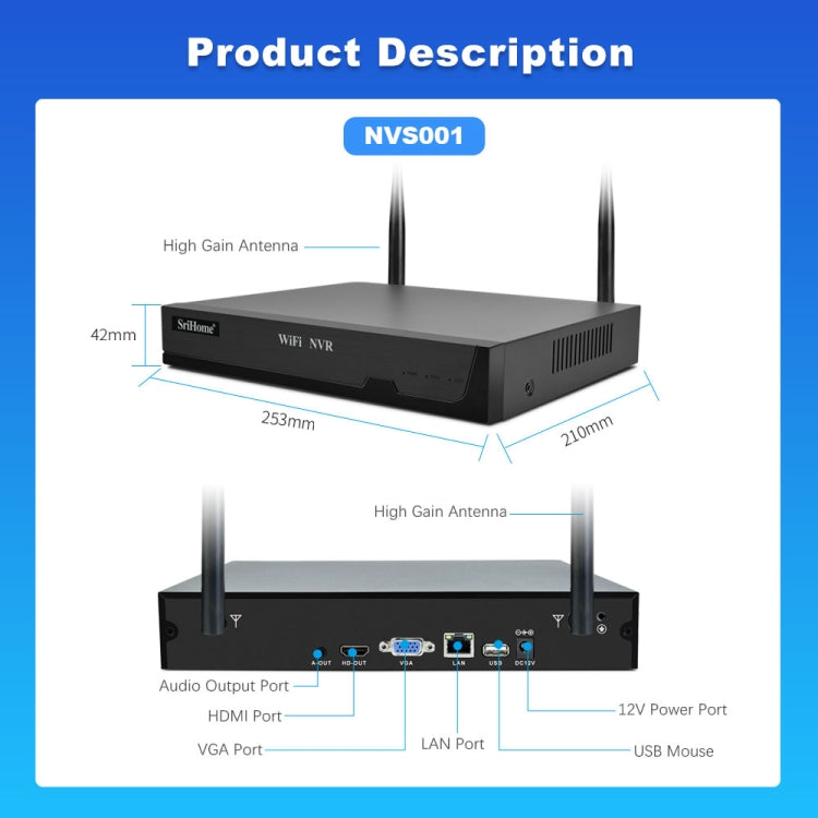 SriHome NVS001E-IPC047 Ultra HD 4 Channel WiFi Network Video Recorder Set(UK Plug) - Video Recorder Kit by SriHome | Online Shopping UK | buy2fix