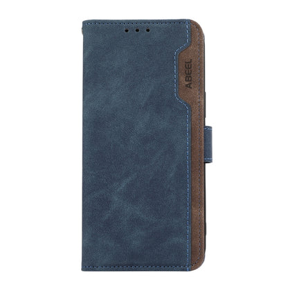 For iPhone 16 Pro ABEEL Color Block Magnetic RFID Leather Phone Case(Blue-Brown) - iPhone 16 Pro Cases by buy2fix | Online Shopping UK | buy2fix