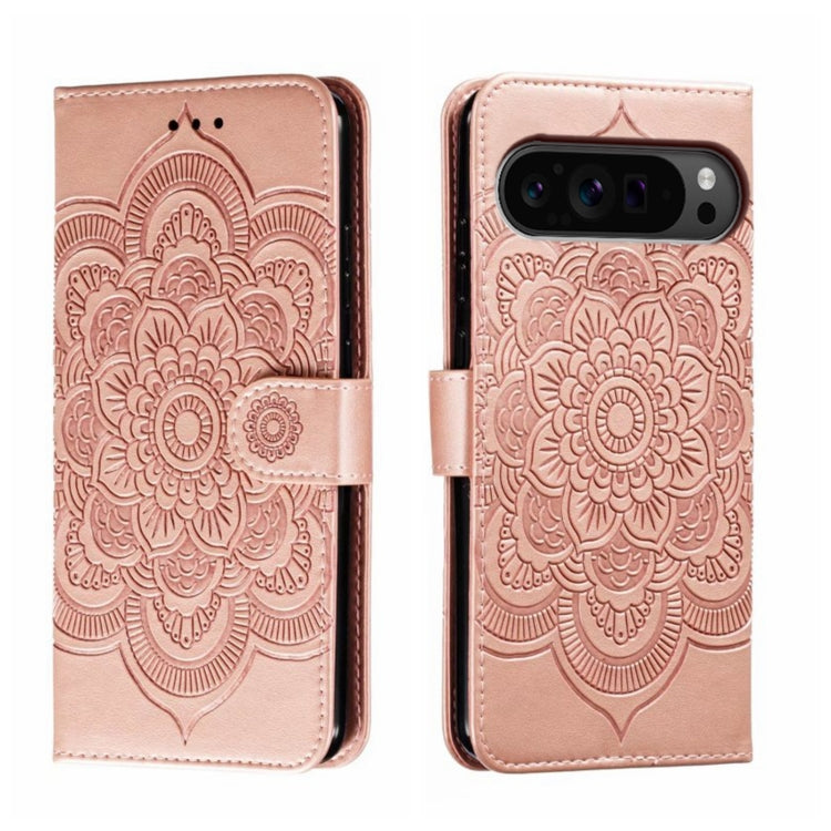 For Google Pixel 9 Pro Sun Mandala Embossing Pattern Phone Leather Case(Rose Gold) - Google Cases by buy2fix | Online Shopping UK | buy2fix