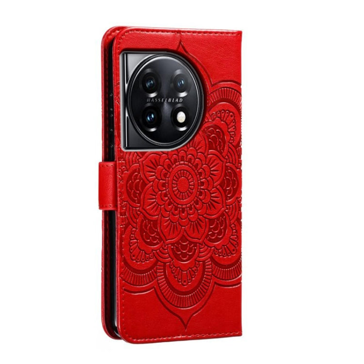 For OnePlus 11 Sun Mandala Embossing Pattern Phone Leather Case(Red) - OnePlus Cases by buy2fix | Online Shopping UK | buy2fix