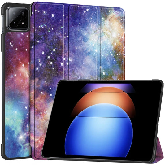 For Xiaomi Pad 6S Pro Custer Painted 3-Fold Holder Smart Leather Tablet Case(Milky Way Nebula) - More Tablet Cases by buy2fix | Online Shopping UK | buy2fix