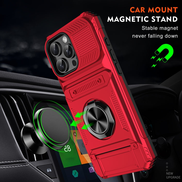 For iPhone 16 Plus TPU+PC Shockproof Card Phone Case with Metal Ring Holder(Red) - iPhone 16 Plus Cases by buy2fix | Online Shopping UK | buy2fix