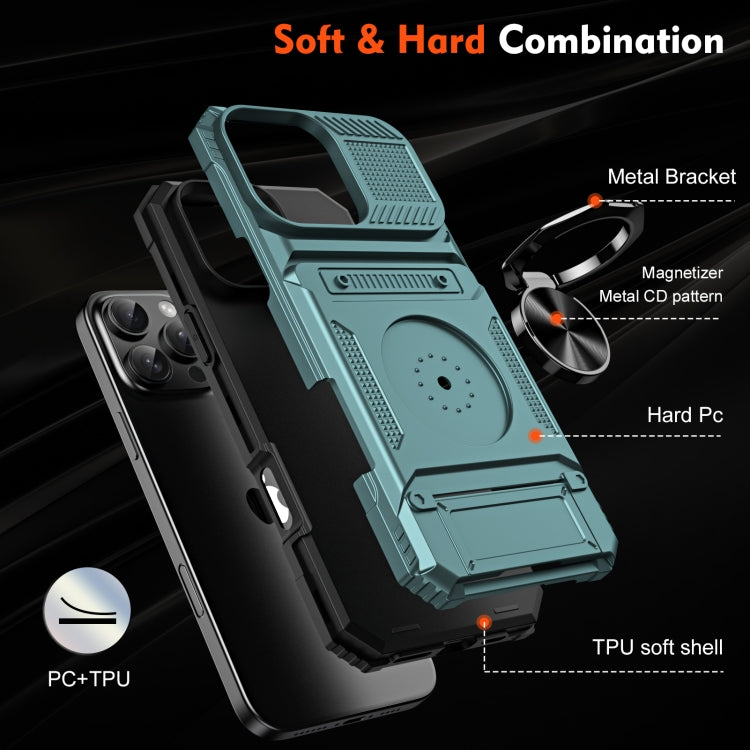 For iPhone 16 Pro TPU+PC Shockproof Card Phone Case with Metal Ring Holder(Green) - iPhone 16 Pro Cases by buy2fix | Online Shopping UK | buy2fix