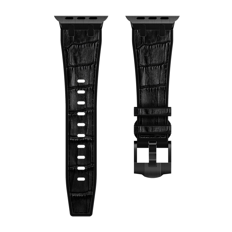 For Apple Watch Ultra 2 49mm Crocodile Texture Liquid Silicone Watch Band(Black Black) - Watch Bands by buy2fix | Online Shopping UK | buy2fix