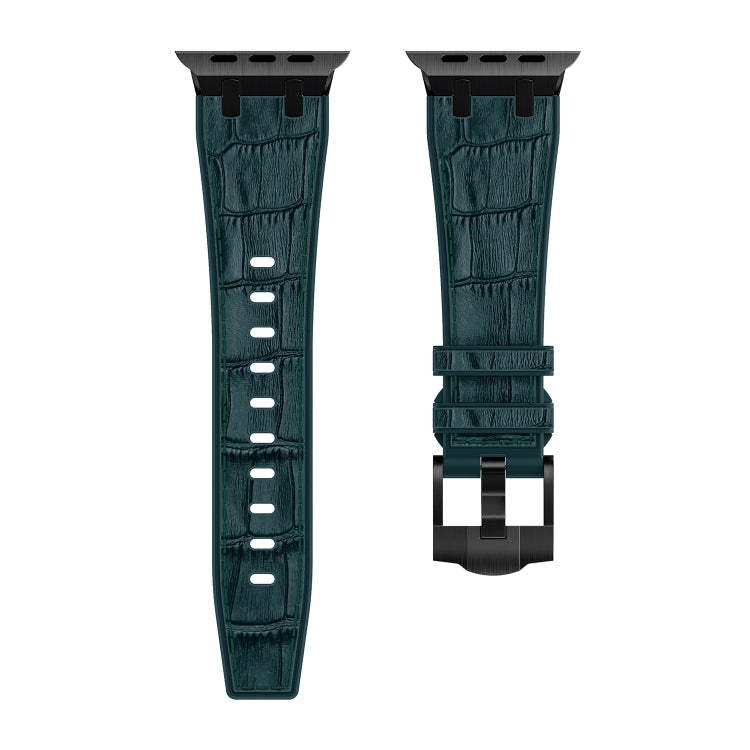 For Apple Watch SE 2022 40mm Crocodile Texture Liquid Silicone Watch Band(Black Deep Green) - Watch Bands by buy2fix | Online Shopping UK | buy2fix