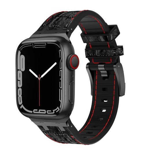 For Apple Watch SE 40mm Crocodile Texture Liquid Silicone Watch Band(Black Red Black) - Watch Bands by buy2fix | Online Shopping UK | buy2fix