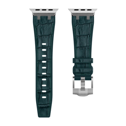 For Apple Watch Series 3 42mm Crocodile Texture Liquid Silicone Watch Band(Silver Deep Green) - Watch Bands by buy2fix | Online Shopping UK | buy2fix