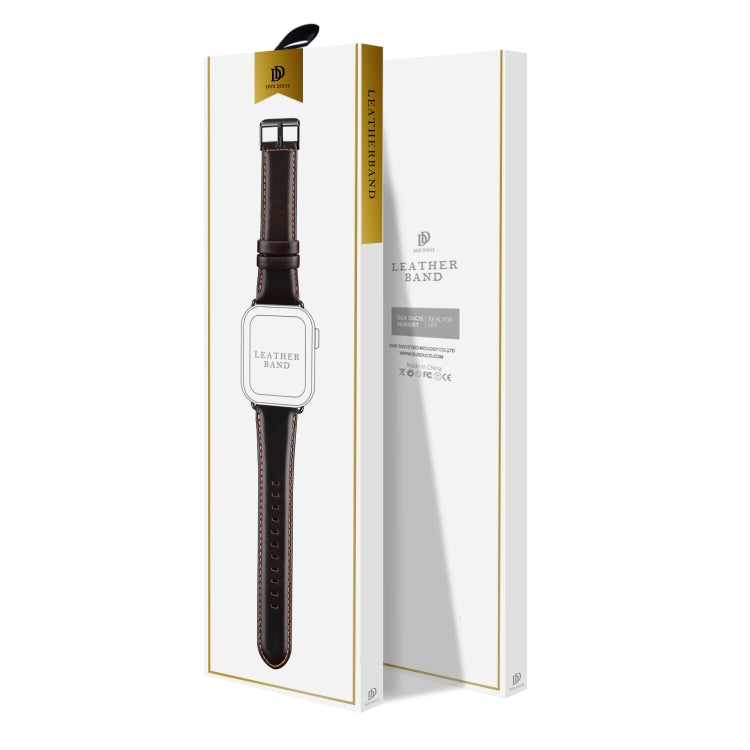 For Apple Watch SE 2023 44mm DUX DUCIS Business Genuine Leather Watch Strap(Coffee) - Watch Bands by DUX DUCIS | Online Shopping UK | buy2fix