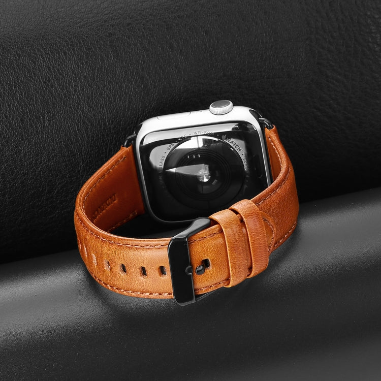 For Apple Watch Series 6 40mm DUX DUCIS Business Genuine Leather Watch Strap(Khaki) - Watch Bands by DUX DUCIS | Online Shopping UK | buy2fix