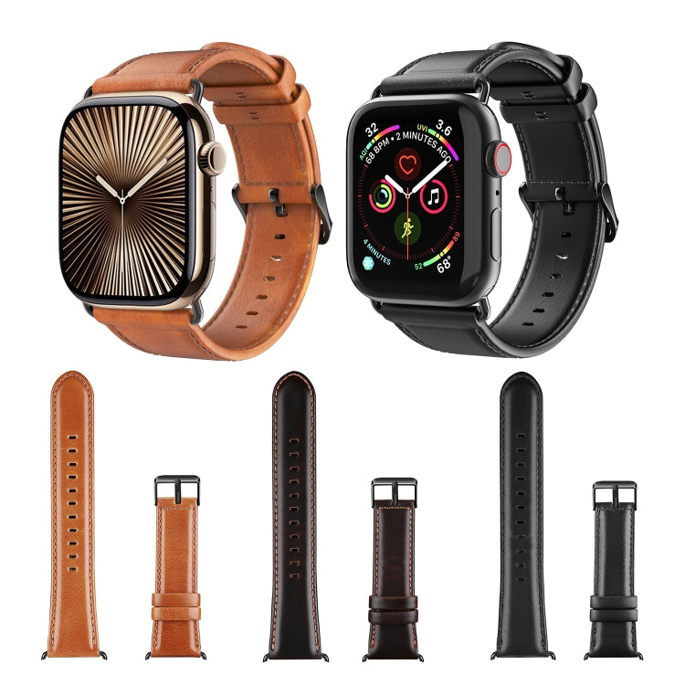 For Apple Watch Series 8 41mm DUX DUCIS Business Genuine Leather Watch Strap(Coffee) - Watch Bands by DUX DUCIS | Online Shopping UK | buy2fix