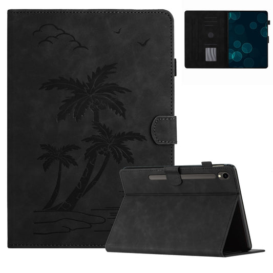 For Samsung Galaxy Tab S9 X710/X716B/X718U Coconut Tree Embossed Smart Leather Tablet Case(Black) - Galaxy Tab S9 Cases by buy2fix | Online Shopping UK | buy2fix