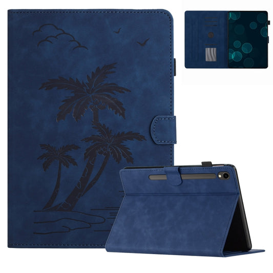 For Samsung Galaxy Tab S9 X710/X716B/X718U Coconut Tree Embossed Smart Leather Tablet Case(Blue) - Galaxy Tab S9 Cases by buy2fix | Online Shopping UK | buy2fix