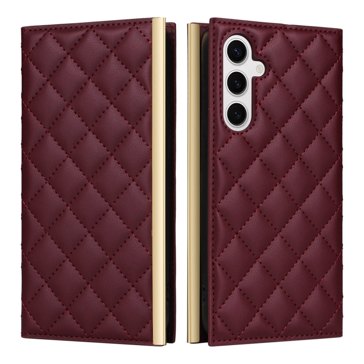 For Samsung Galaxy S24 5G Crossbody Rhombic Sucker Leather Phone Case(Claret) - Galaxy S24 5G Cases by buy2fix | Online Shopping UK | buy2fix
